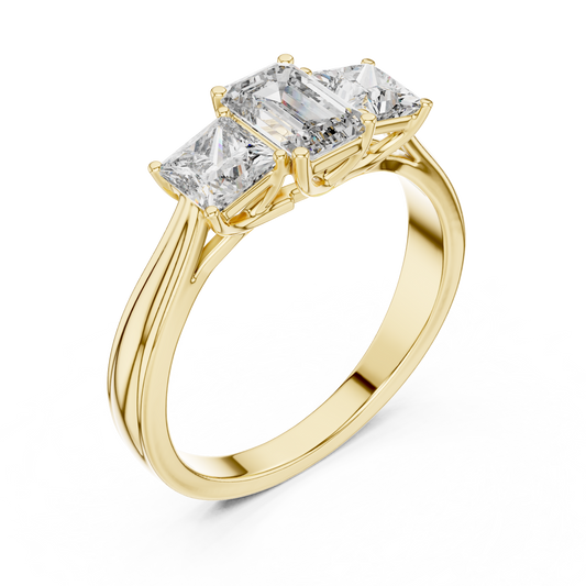 Classic Emerald And Princess Cut Three Stone Engagement Ring 1.2 CTW