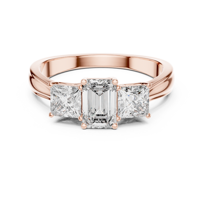Classic Emerald And Princess Cut Three Stone Engagement Ring 1.2 CTW