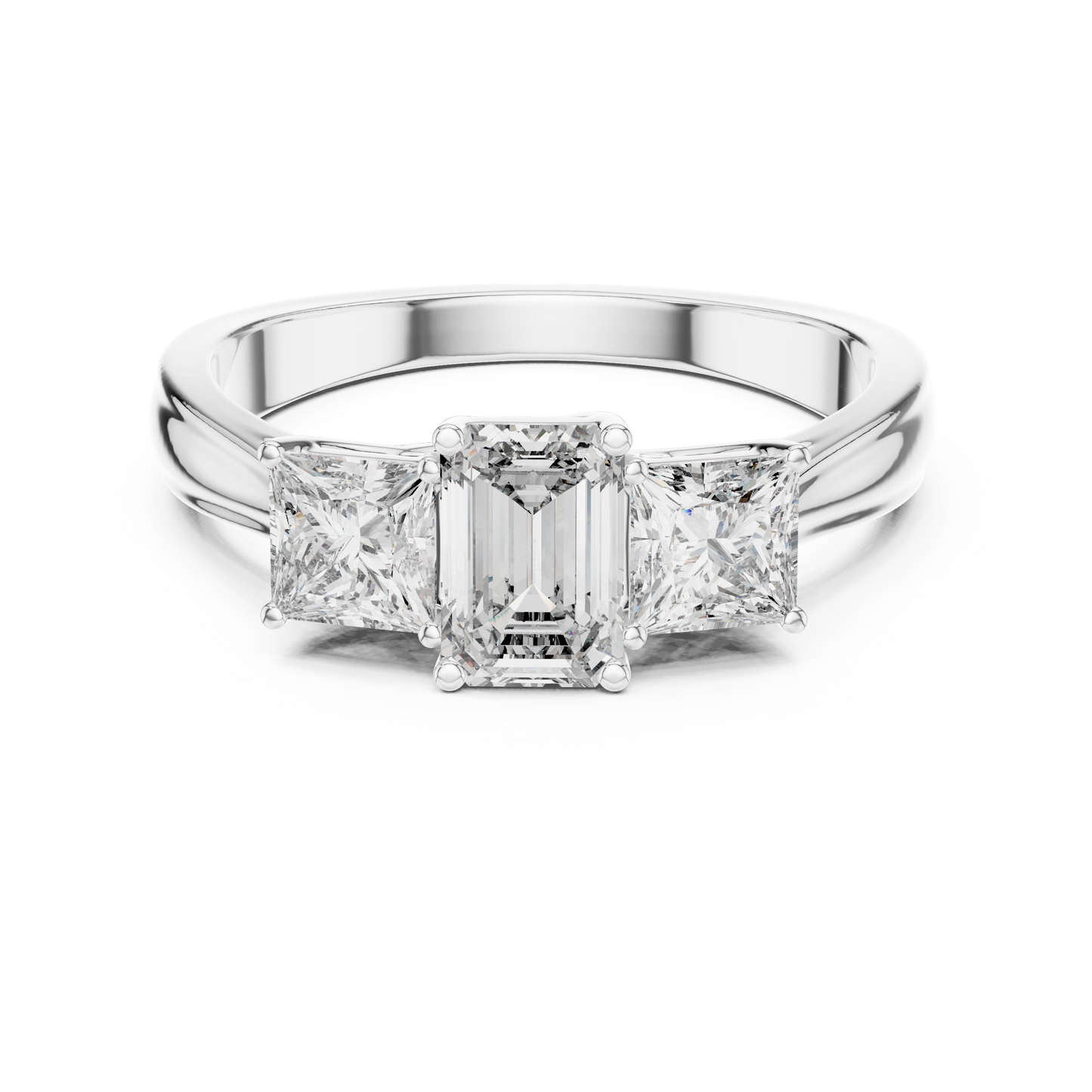 Classic Emerald And Princess Cut Three Stone Engagement Ring 1.2 CTW