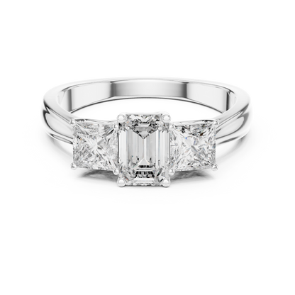 Classic Emerald And Princess Cut Three Stone Engagement Ring 1.2 CTW