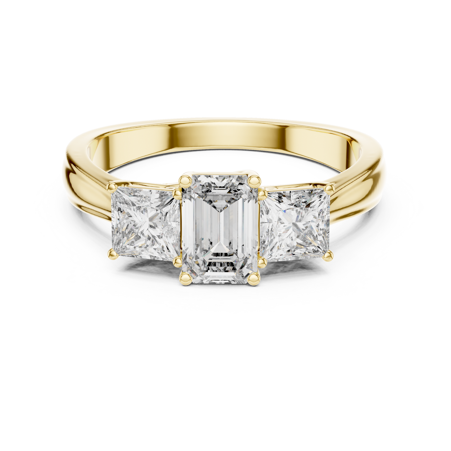 Classic Emerald And Princess Cut Three Stone Engagement Ring 1.2 CTW