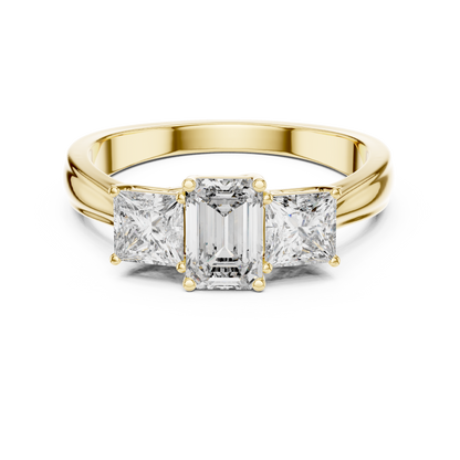 Classic Emerald And Princess Cut Three Stone Engagement Ring 1.2 CTW