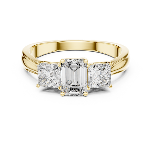 Classic Emerald And Princess Cut Three Stone Engagement Ring 1.2 CTW