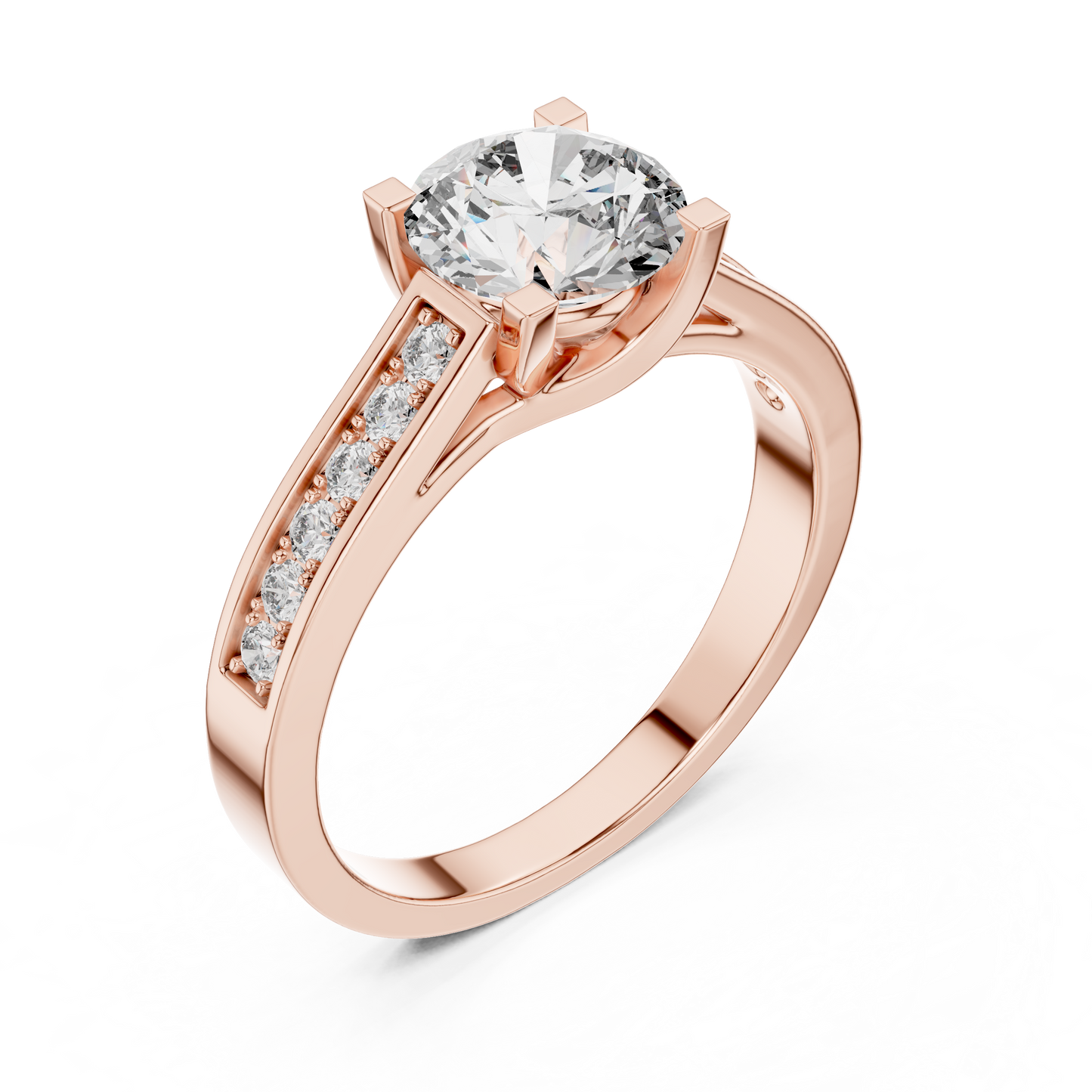 Round Cut Channel Setting Half Pave Solitaire Ring 1.18 CTW