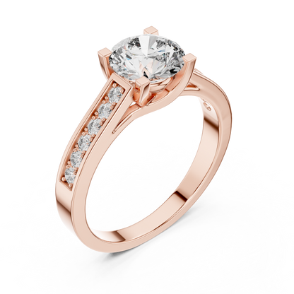 Round Cut Channel Setting Half Pave Solitaire Ring 1.18 CTW