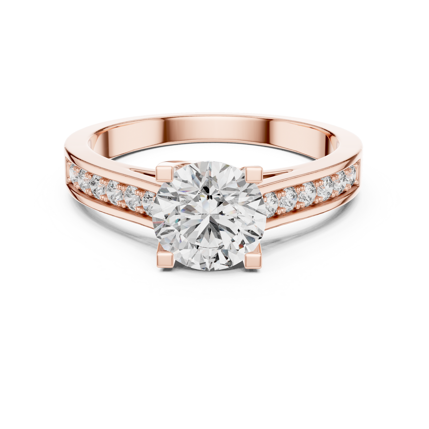 Round Cut Channel Setting Half Pave Solitaire Ring 1.18 CTW