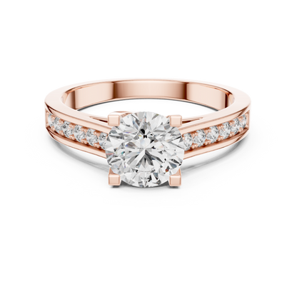 Round Cut Channel Setting Half Pave Solitaire Ring 1.18 CTW