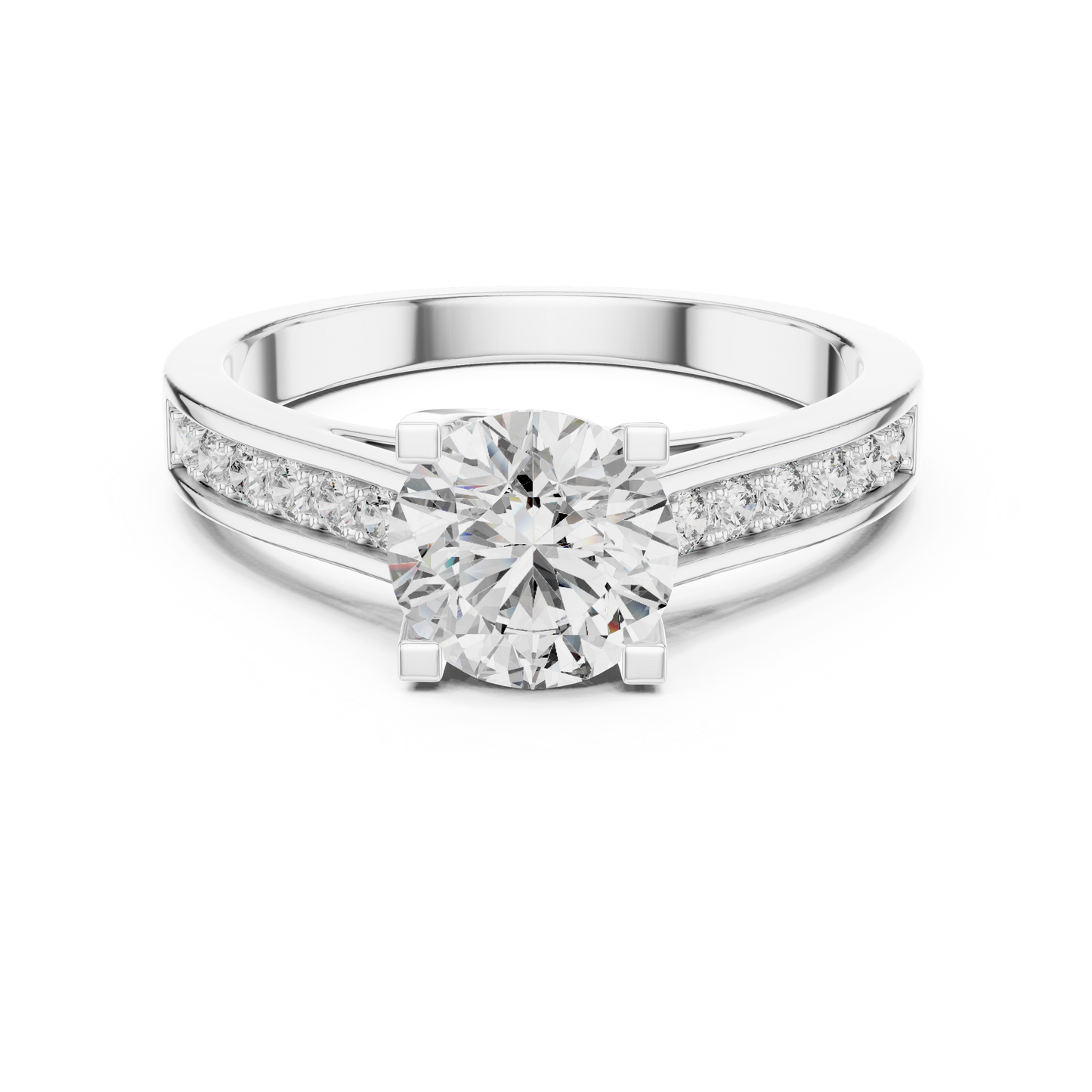 Round Cut Channel Setting Half Pave Solitaire Ring 1.18 CTW