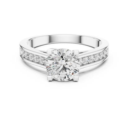 Round Cut Channel Setting Half Pave Solitaire Ring 1.18 CTW