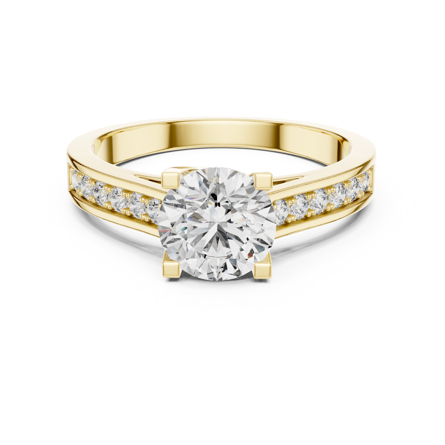 Round Cut Channel Setting Half Pave Solitaire Ring 1.18 CTW