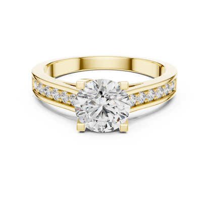 Round Cut Channel Setting Half Pave Solitaire Ring 1.18 CTW