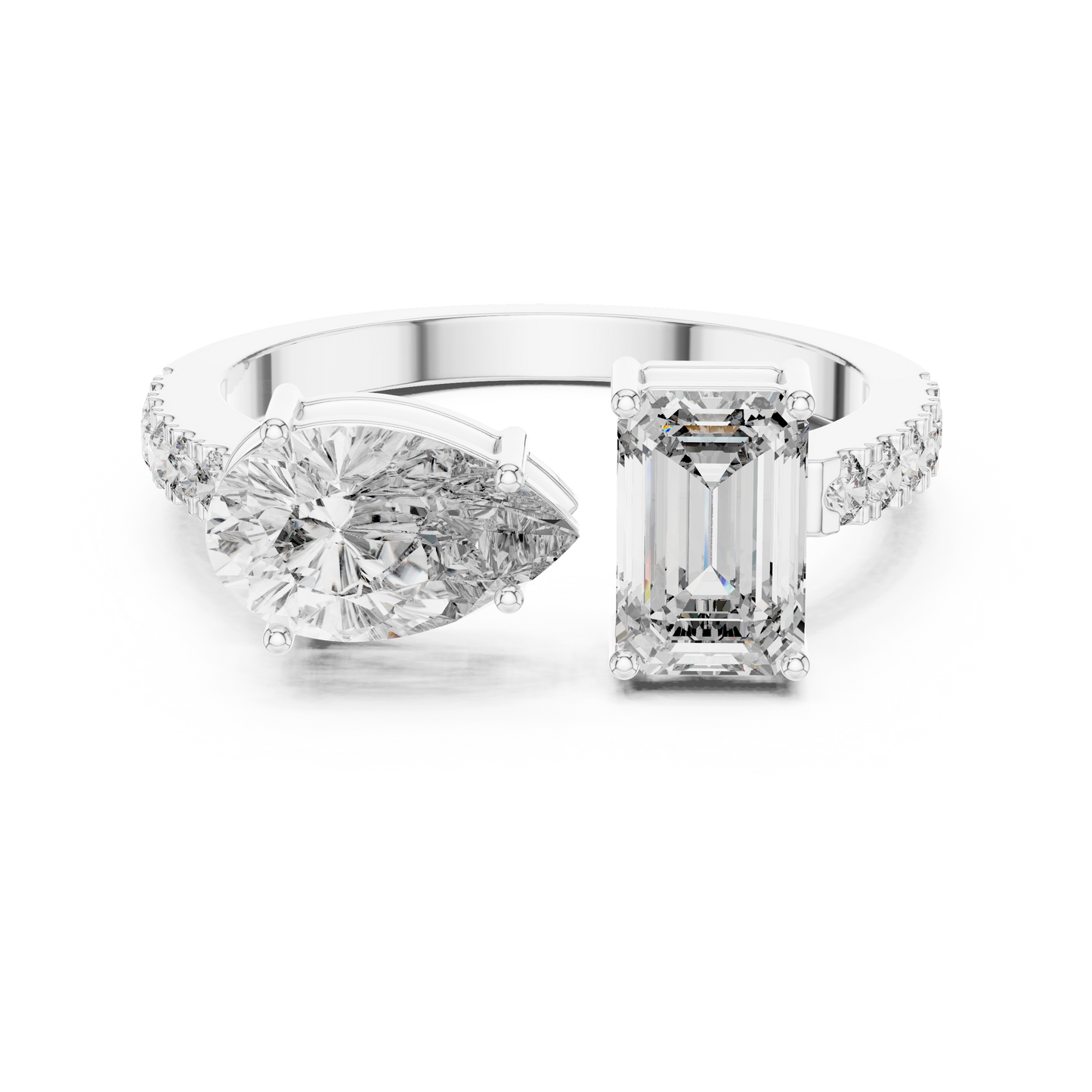 Pear & Emerald Half Pave Ring