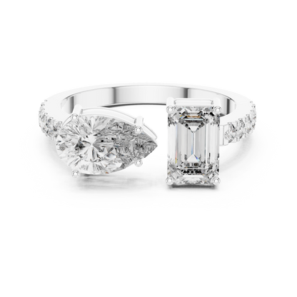 Pear & Emerald Half Pave Ring