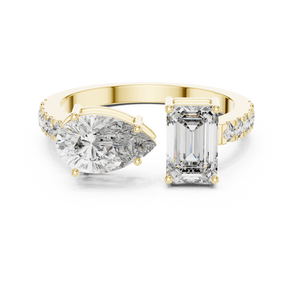 Pear & Emerald Half Pave Ring