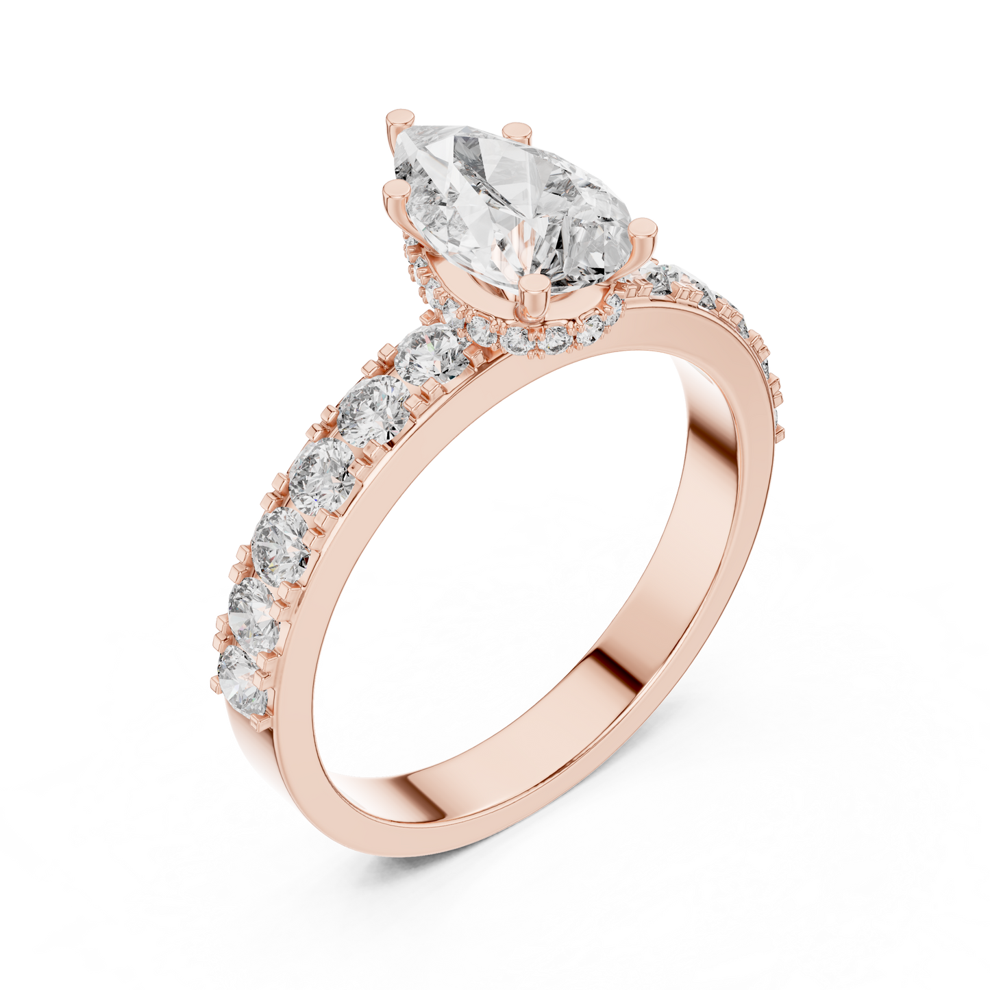 Pear Shaped Hidden Halo Pave Ring