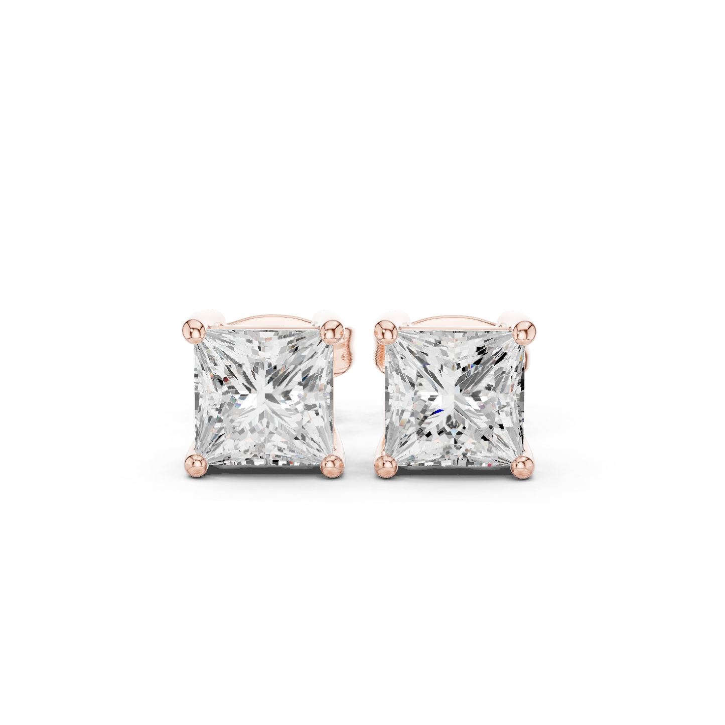 Classic Princess Shape Diamond Stud Earrings 2 CTW