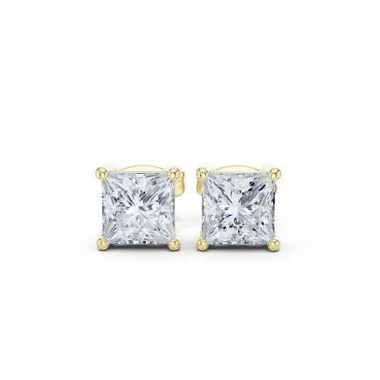 Classic Princess Shape Diamond Stud Earrings 2 CTW