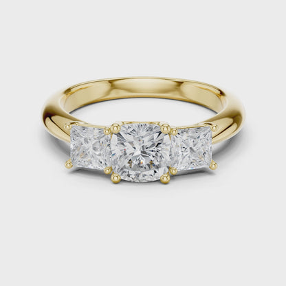 Classic Cushion Cut With Princess Side Stones Engagement Ring 1.8 CTW