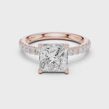 Princess Cut Hidden Halo Pavé Engagement Ring 2.5 CTW