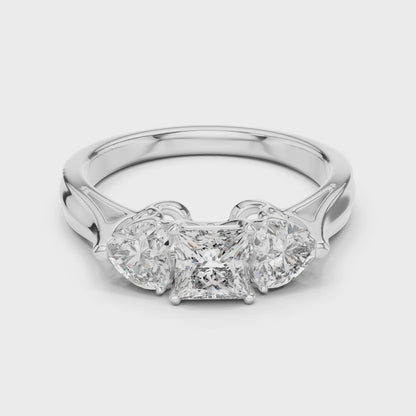 Classic Princess And Heart Cut Three Stone Engagement Ring 1.2 CTW