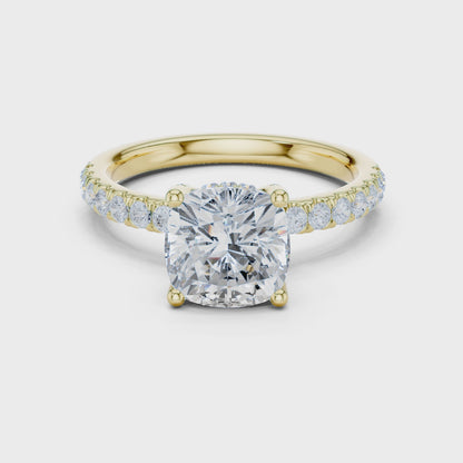 Cushion Cut Hidden Halo Pavé Engagement Ring 2.5 CTW