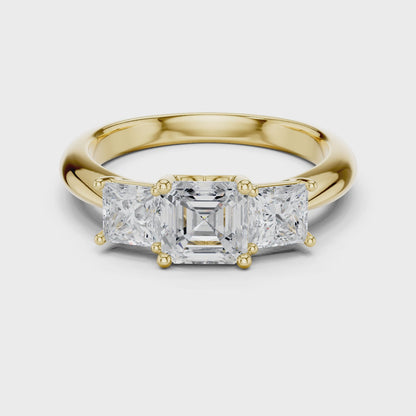 Classic Asscher Cut With Princess Side Stones Engagement Ring 1.8 CTW