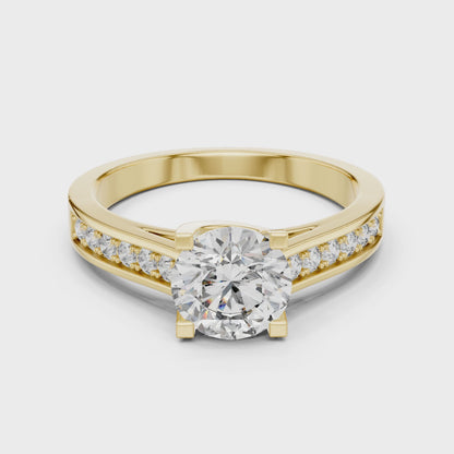 Round Cut Channel Setting Half Pave Solitaire Ring 1.18 CTW