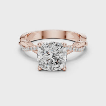 Cushion Cut Twisted Pave Solitaire Engagement Ring 2.3 CTW
