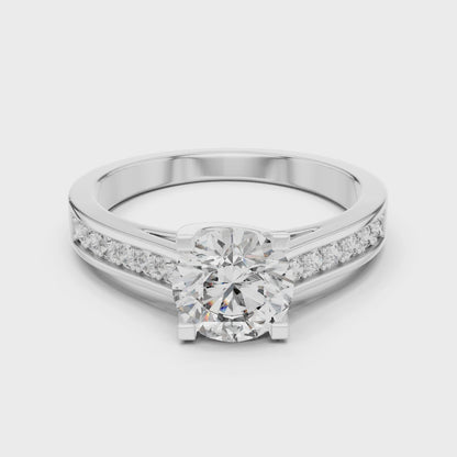 Round Cut Channel Setting Half Pave Solitaire Ring 1.18 CTW