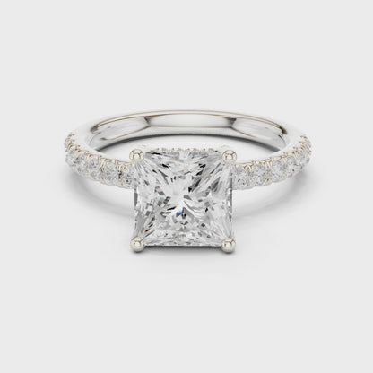 Princess Cut Hidden Halo Pavé Engagement Ring 2.5 CTW