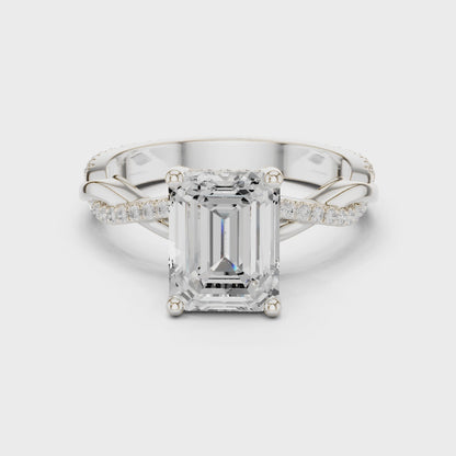 Emerald Cut Twisted Pave Solitaire Engagement Ring 2.3 CTW