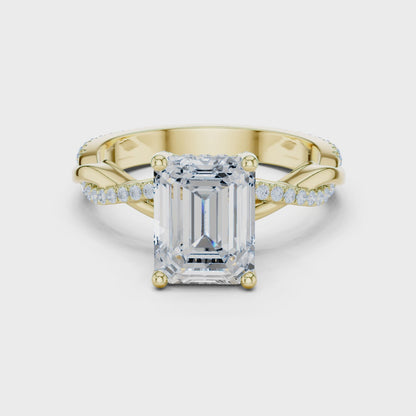 Emerald Cut Twisted Pave Solitaire Engagement Ring 2.3 CTW