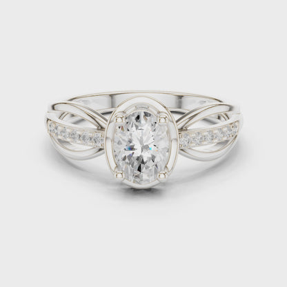 Oval Solitaire Diamond Engagement Ring Twisted Pave 0.8 CTW
