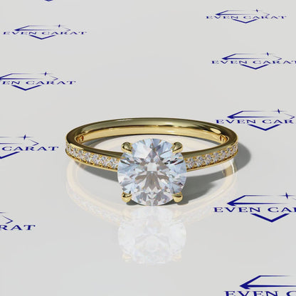 4 Prong Round Half Pavé Band Engagement Ring 2.20 CTW