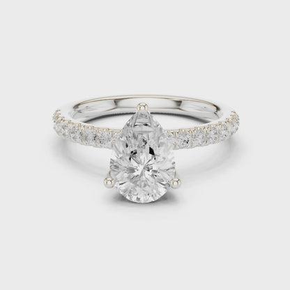 Pear Cut Hidden Halo Pavé Engagement Ring 2.5 CTW