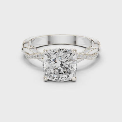 Cushion Cut Twisted Pave Solitaire Engagement Ring 2.3 CTW