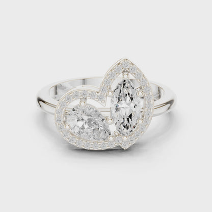 Pear & Marquise Halo Toi Et Moi Ring