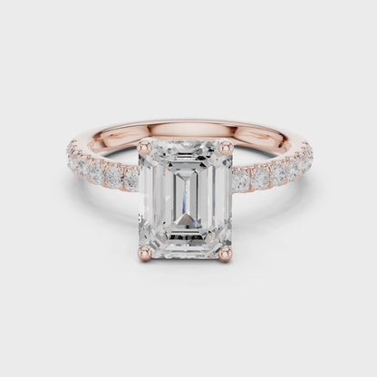 Emerald Cut Hidden Halo Pavé Engagement Ring 2.5 CTW