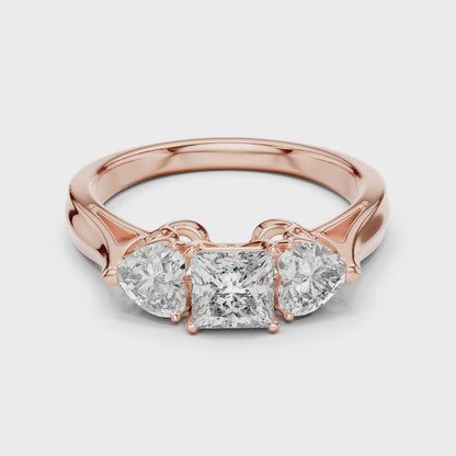 Classic Princess And Heart Cut Three Stone Engagement Ring 1.2 CTW