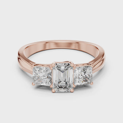 Classic Emerald And Princess Cut Three Stone Engagement Ring 1.2 CTW