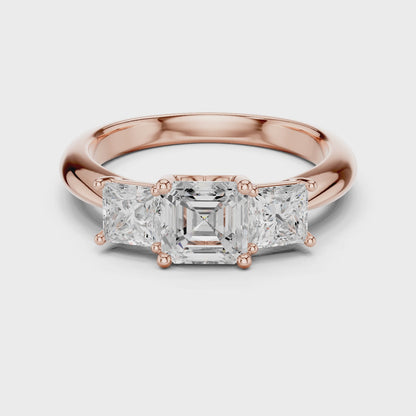 Classic Asscher Cut With Princess Side Stones Engagement Ring 1.8 CTW