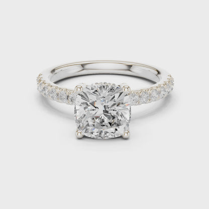 Cushion Cut Hidden Halo Pavé Engagement Ring 2.5 CTW