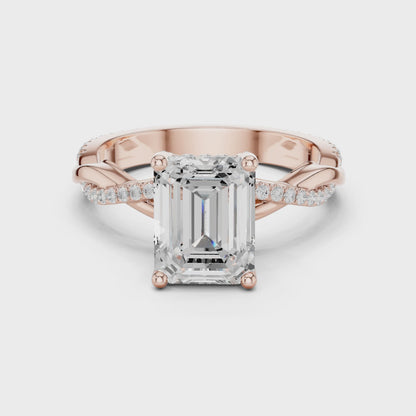 Emerald Cut Twisted Pave Solitaire Engagement Ring 2.3 CTW