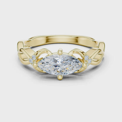 Marquise Solitaire Diamond Engagement Ring With Knotted Shoulders 0.8 CTW