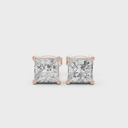 Classic Princess Shape Diamond Stud Earrings 2 CTW