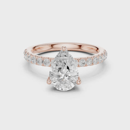 Pear Cut Hidden Halo Pavé Engagement Ring 2.5 CTW