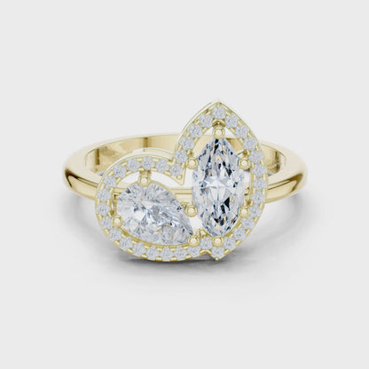 Pear & Marquise Halo Toi Et Moi Ring