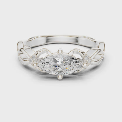Marquise Solitaire Diamond Engagement Ring With Knotted Shoulders 0.8 CTW