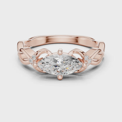 Marquise Solitaire Diamond Engagement Ring With Knotted Shoulders 0.8 CTW