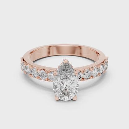 Pear Shaped Hidden Halo Pave Ring